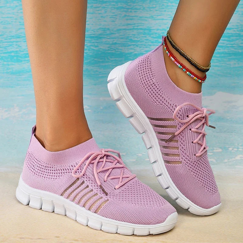 Green Soft Sole Knit Walking Shoes for Women Comfortable Breathable Mesh Sneakers Woman Plus Size Lightweight Casual Flats