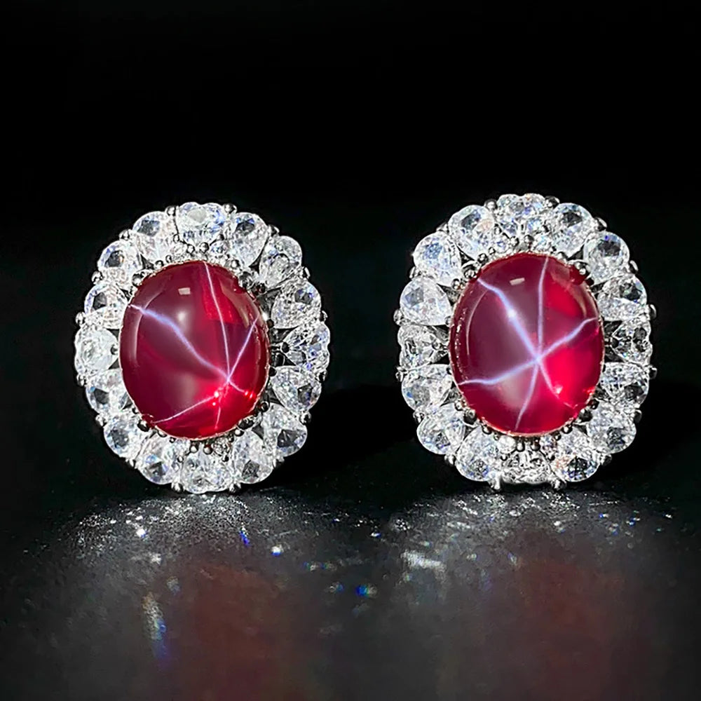 Juego de joyería fina para mujer con colgante de collar, anillo y pendientes de circonitas de laboratorio de rubí retro para boda, fiesta, regalo de aniversario