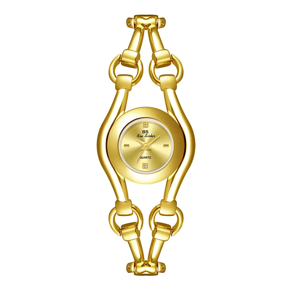 Relojes de lujo de moda para mujer Nuevos relojes de pulsera vintage dorados de lujo para mujer Reloj de cuarzo de vestir para mujer Relogio Feminino