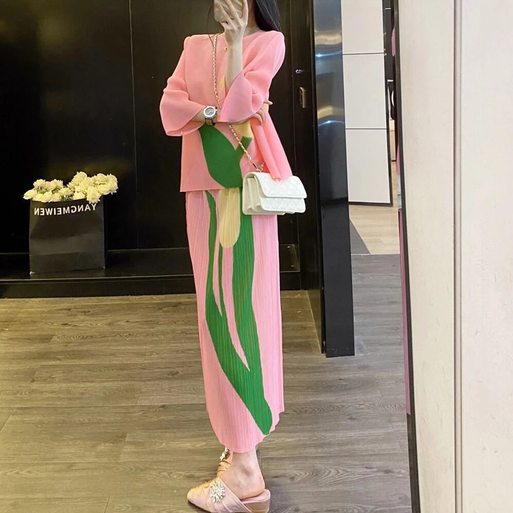 Conjunto plisado de top nuevo estilo adelgazante conjunto de dos piezas de falda de alta gama conjuntos de dos piezas para mujer atuendos faldas