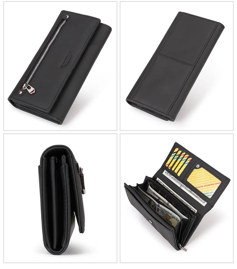 Portefeuille de luxe pour femme, en cuir véritable, avec emplacements pour cartes RFID, porte-monnaie multifonction