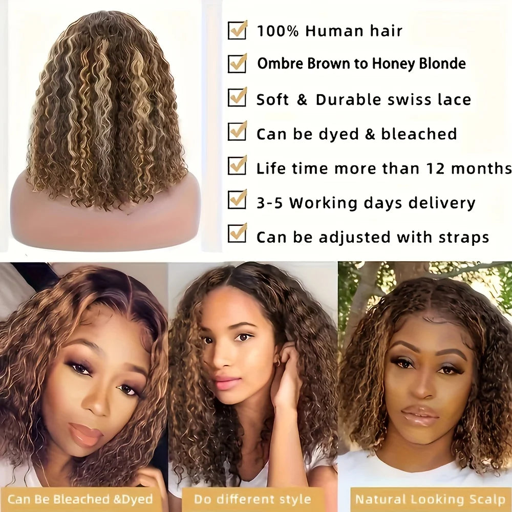 Glueless HD Lace Bob Wig – 100% Human Hair, Deep Wave & Ready to Wear