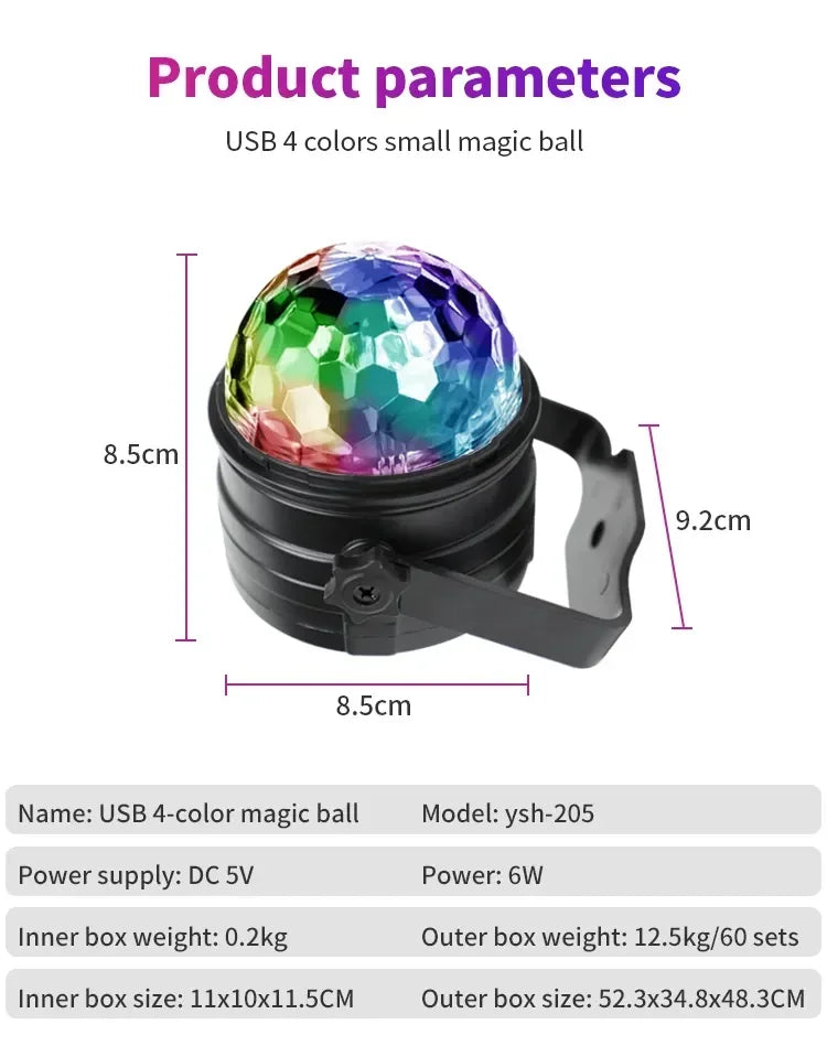 Luz LED de escenario para discoteca, bola giratoria, estroboscópica, control de sonido remoto, mágica, para coche, RGB, regalo de Navidad, fiesta, club, lámpara de espectáculo láser
