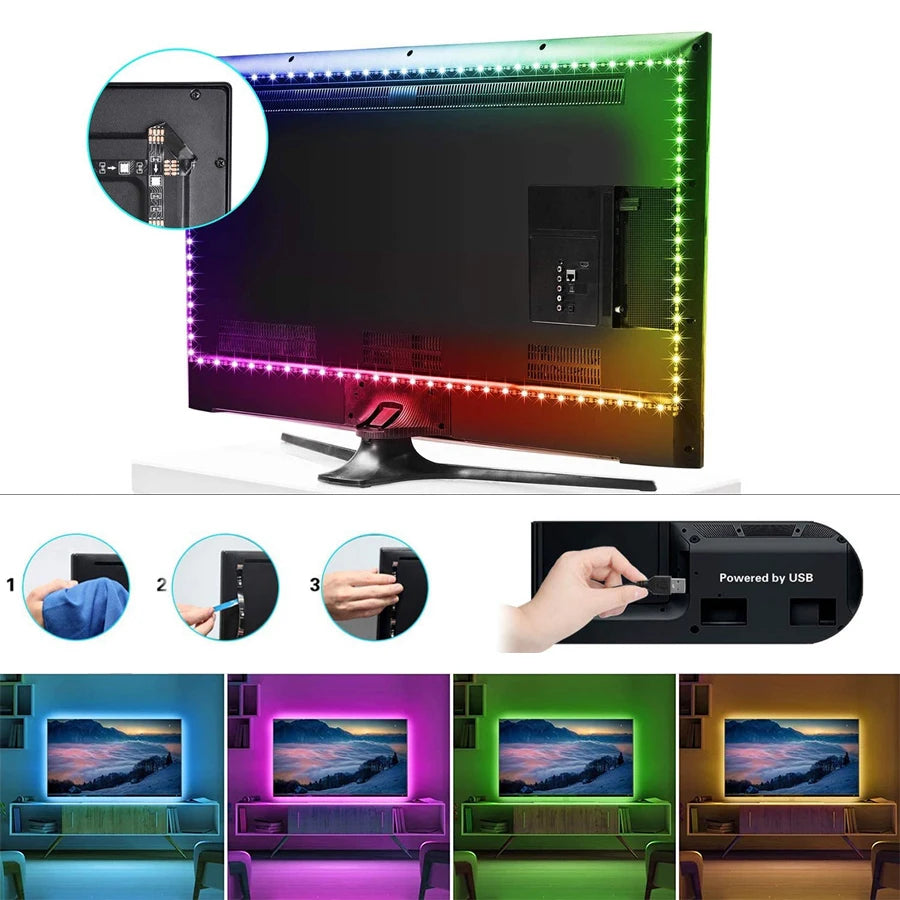 Tira de luz LED 5050 USB Lámpara flexible Cinta 3 teclas RGB Cinta 1M 2M 3M 4M 5M DC5V Decoración Retroiluminación de TV