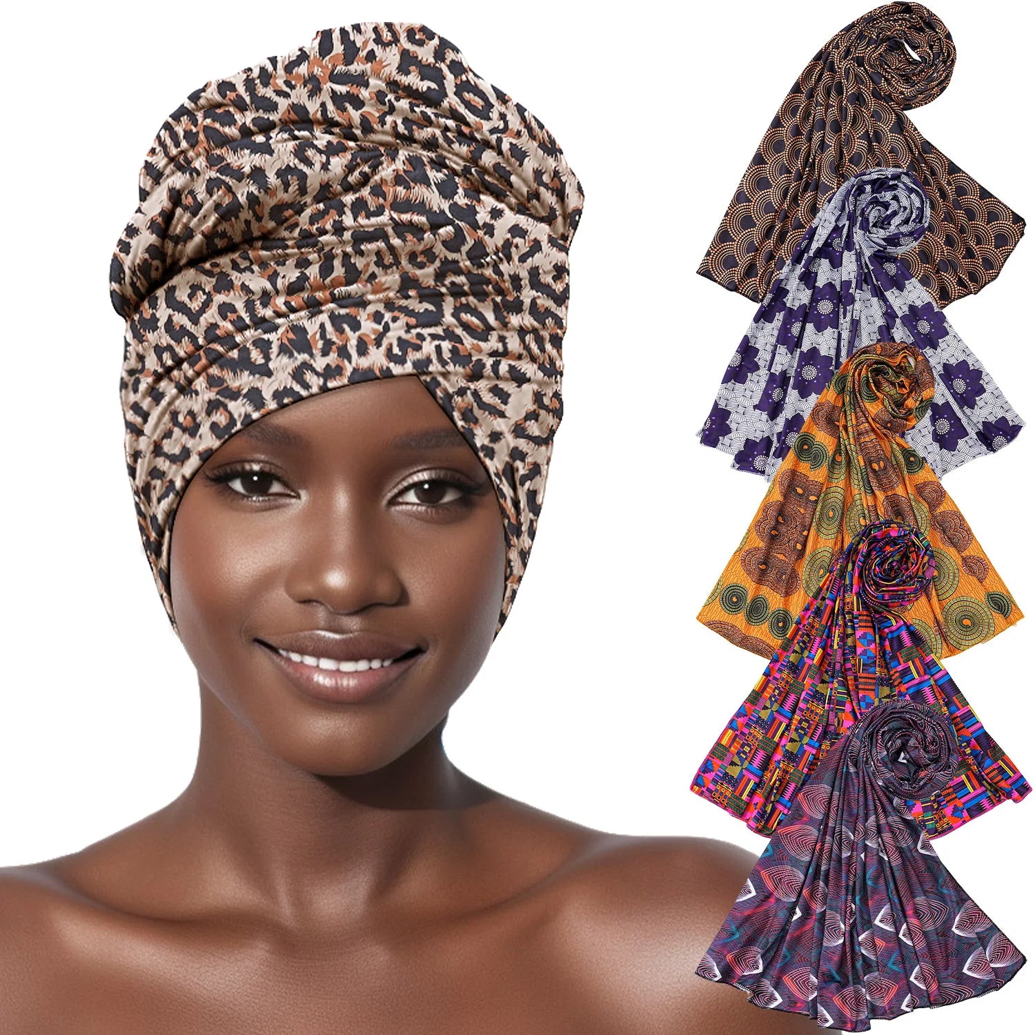 New African Pattern Headscarf Bonnet Muslim Women Turban Hijab Caps Islamic Scarf Turban Bonnet Ladies African Wrap Head Scarves