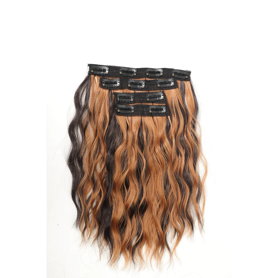 Peluca sintética para mujer de 12 pulgadas, 4 piezas/juego, extensiones de pelo corto, extensiones de pelo ondulado, extensiones de pelo ondulado, dorado miel
