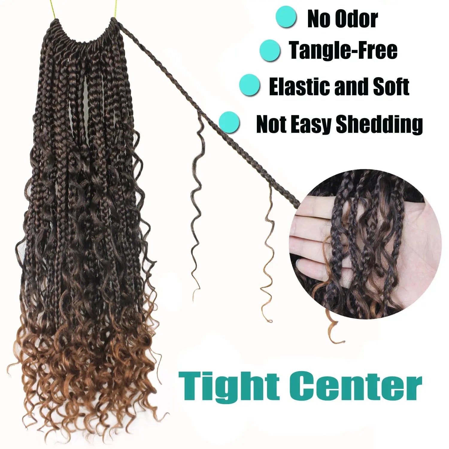 1/7 Paquetes de trenzas Goddess Box Braids de 10 a 24 pulgadas, pre-bucle, Boho Box Braids con puntas rizadas, cabello sintético para trenzas de ganchillo 3X