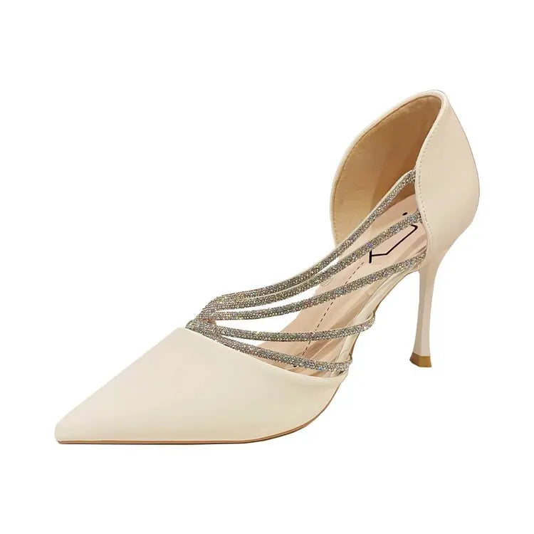 Zapatos de tacón alto para fiesta de noche de mujer, nuevos zapatos de salón elegantes para mujer, de punta, negros, con tiras, para mujer