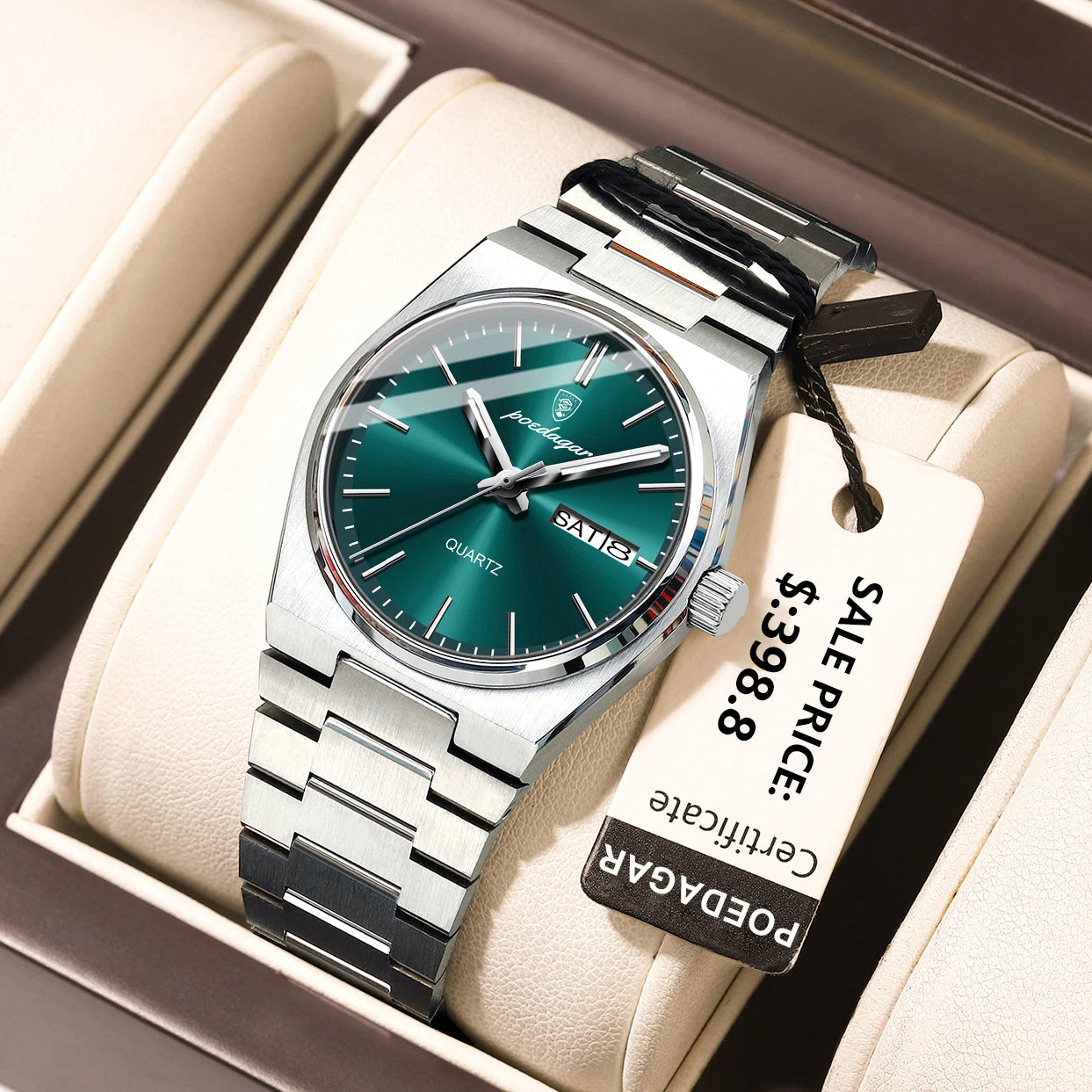 POEDAGAR Montres élégantes pour femmes, étanches, lumineuses, date, semaine, montre à quartz, acier inoxydable, mode femme