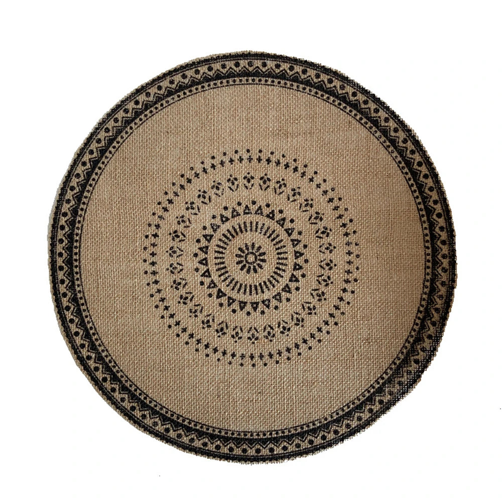 Vintage Pastoral Round Cotton Linen Placemats Handwoven Jute Tassels Placemats Soft Non-slip Table Pads Vase Mats Accessories