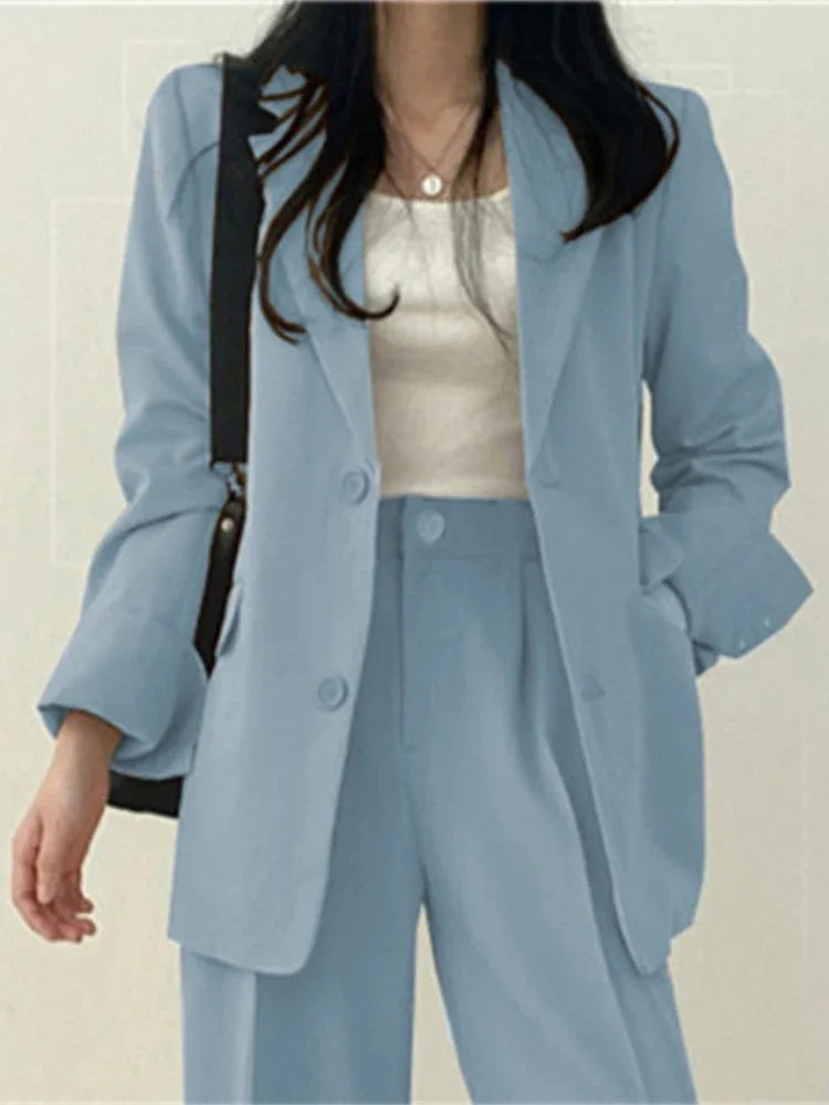 Women’s 2-Piece Elegant Suit Set – Korean Style Jacket & Pants for Spring & Autumn