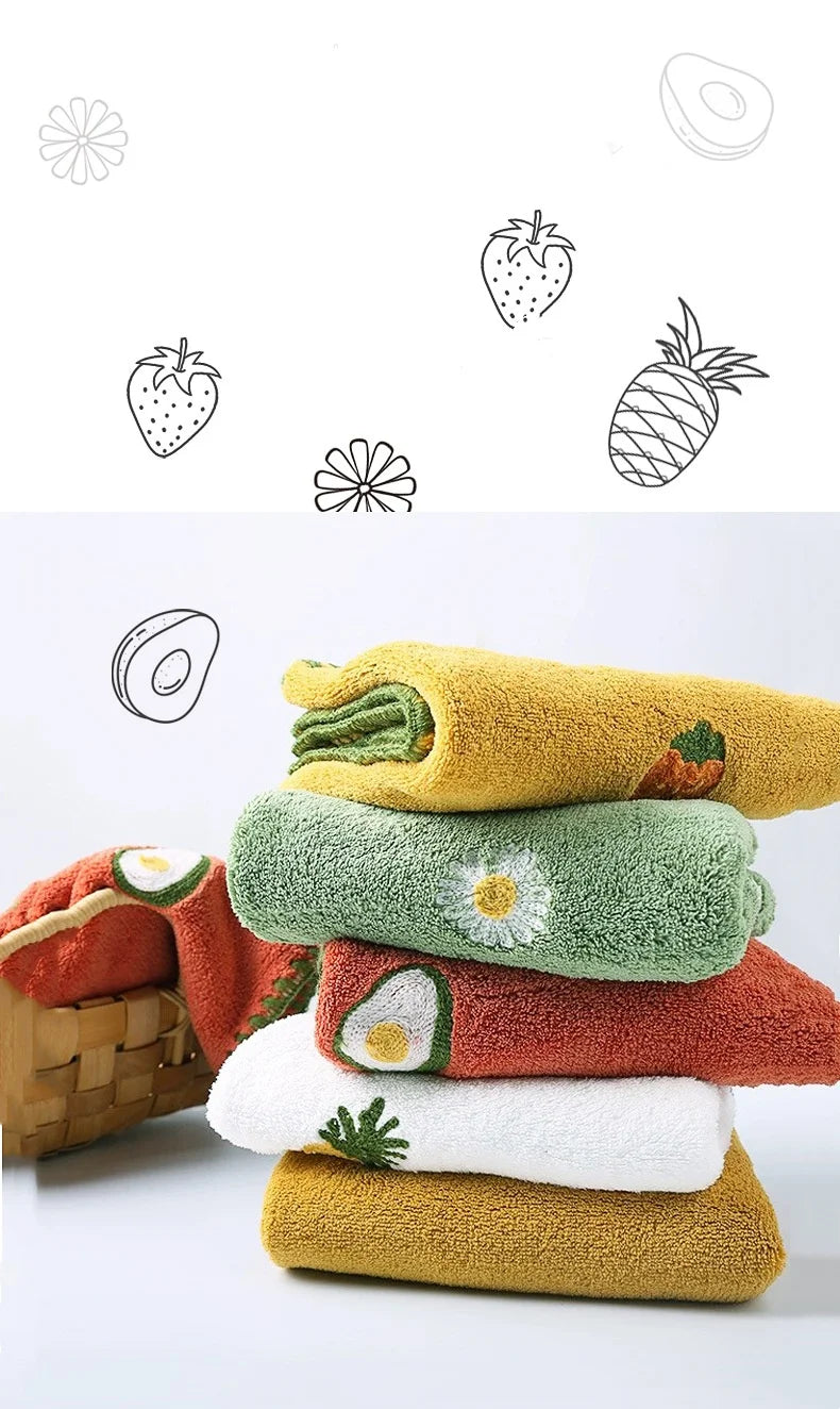 Toalla de mano absorbente con bordado de frutas, supersuave, para colgar, de secado rápido, para baño, cocina.