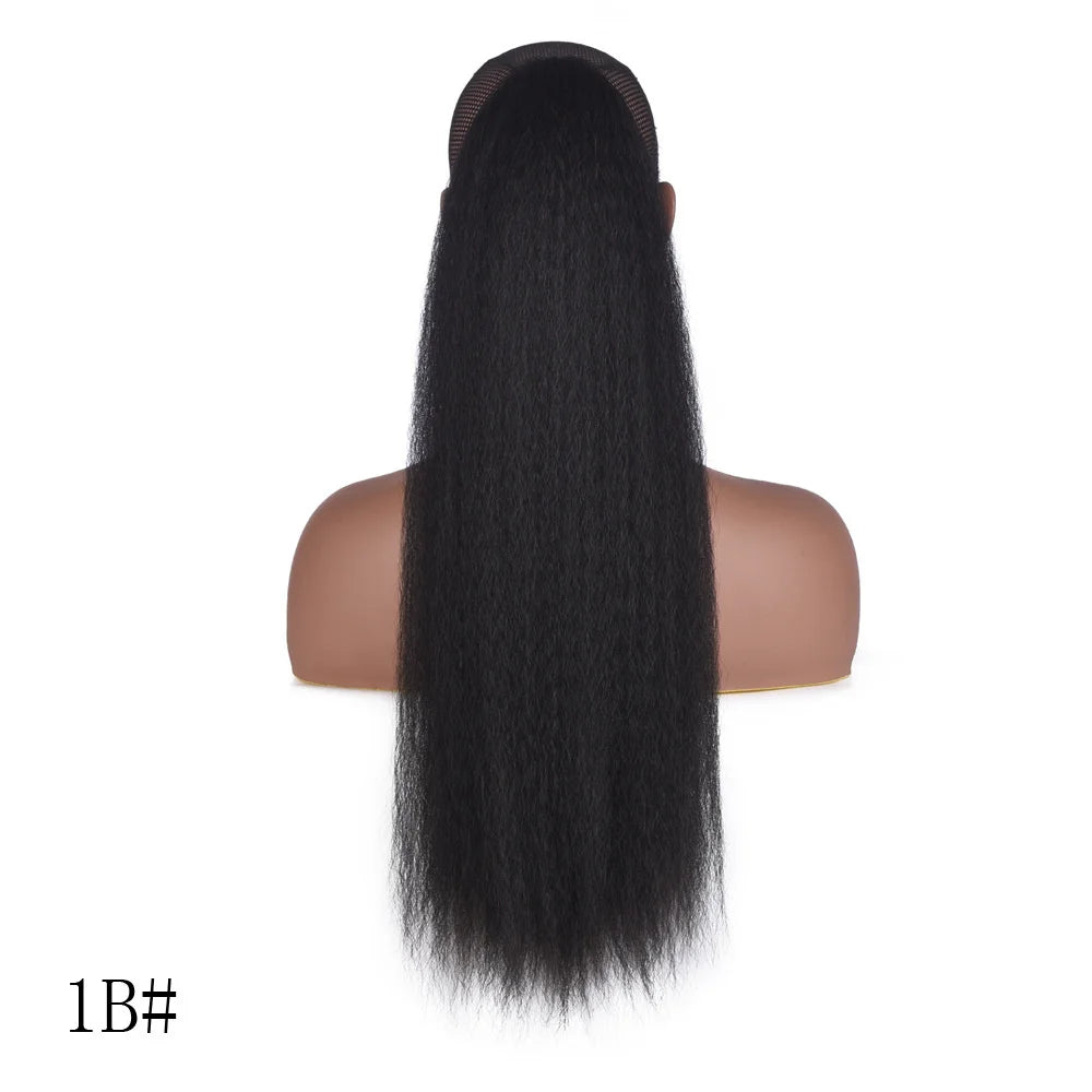 Extension de cheveux synthétique en queue de cheval à cordon, texture bouclée africaine yaky, 22 pouces