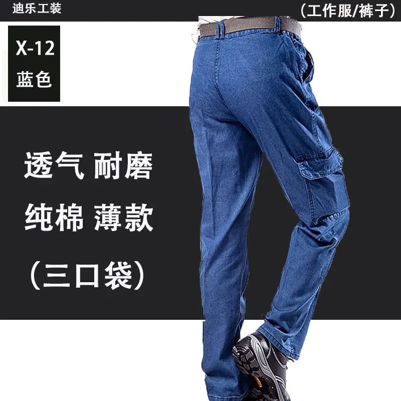 Peto pantalón ropa de hombre pantalones resistentes al desgaste anti-escaldaduras engrosamiento algodón ropa de trabajo de mezclilla pantalones de trabajo múltiples bolsillos