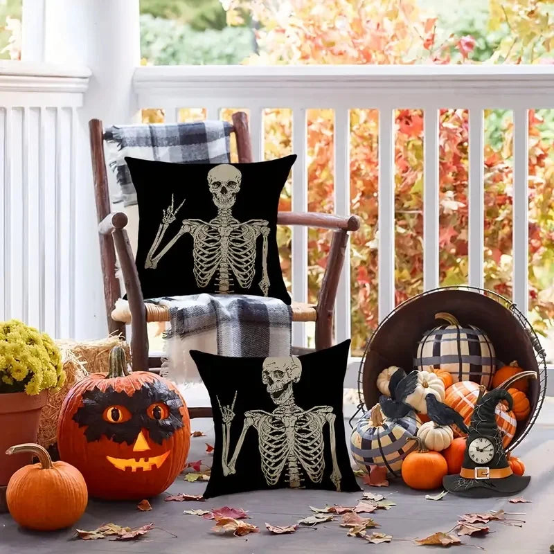 1pc, Spooky Skull Pillow Cover for Gothic Halloween Decor for Living Room, Sofa, Car, Cushion Cover And Home Party Pillowcase