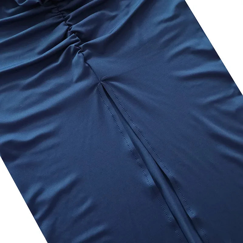 Nueva Falda de Verano para Mujer Ropa de Calle Faldas Sólidas Apliques Sexy Abertura Delgada Elegante Fiesta Femenina Recta Faldas de Cintura Alta