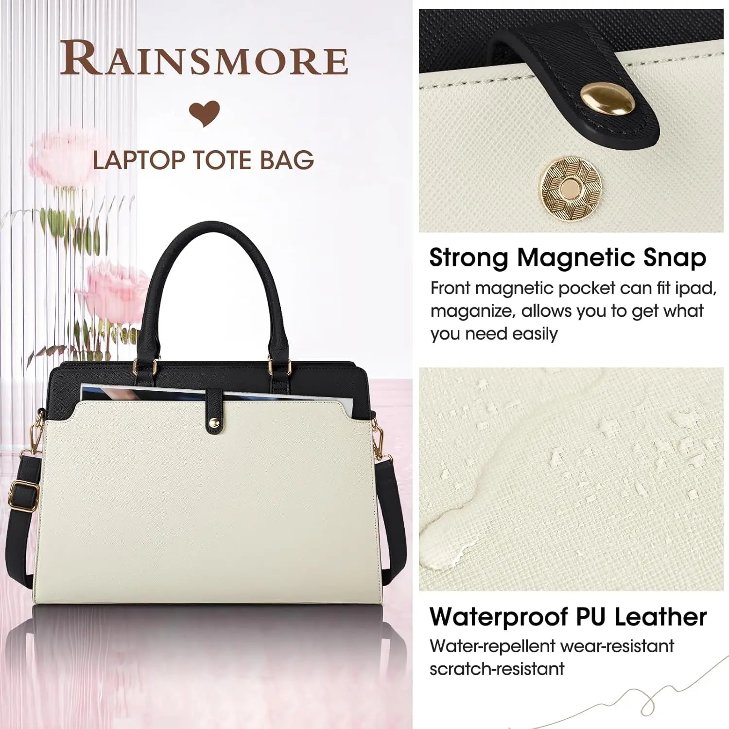 Large Capacity Laptop Bag for Women 15.6 Inch Laptop Tote Bag Leather Work Bag Waterproof Briefcase Business Office Computer Bag