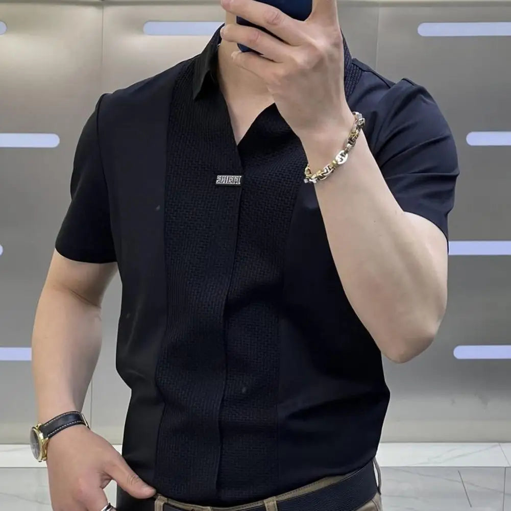 Men Short Sleeve Shirt Summer Casual Comfort Pure Color Top Shirt Business Style Suit Pants Men Shirt Casual T shirt