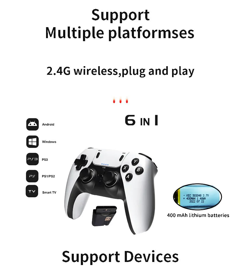 Manette de jeu sans fil pour PS1 PS2 PS3 PC Android Contrôleur sans fil Jeu vidéo Console de jeu portable Divertissement Manette de jeu