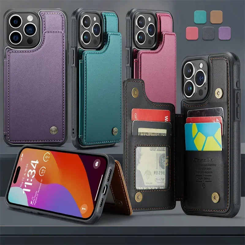 Étui de téléphone CaseMe à rabat en cuir pour iPhone 17 Pro Max 16E 16 Plus 15 14 13 12 11 XR X XS - Portefeuille magnétique avec porte-cartes et coque arrière