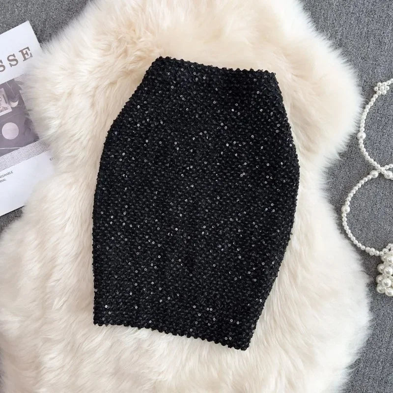 Faldas de mujer elegantes con lentejuelas, faldas de mujer formales para oficina, de primera calidad, elegantes y chic, oferta de lujo original estilo coreano de moda