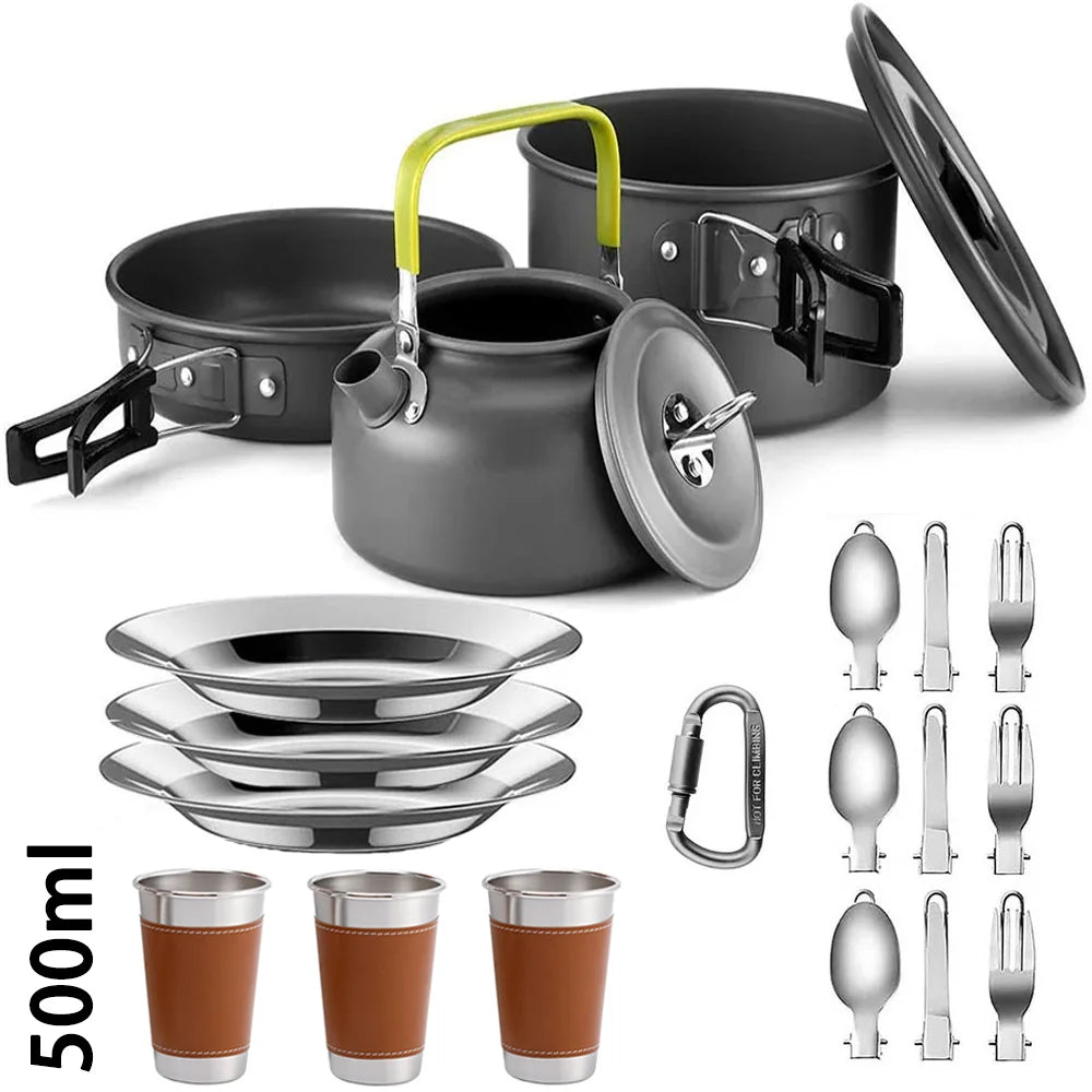 Camping Cooking Set Outdoor Aluminum Lightweight Equipment Camping Cookware Kit For Traveling Trekking Hiking Supplies