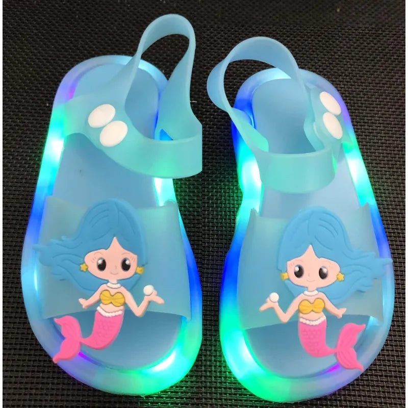 New Children Sandals Glow Cartoon Fashion Princess Summer Unicorn Mermaid Sandals Kids Shoes