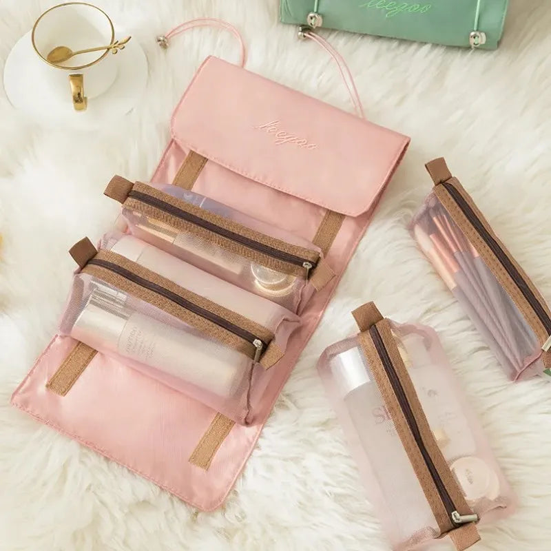 Bolsa de cosméticos desmontable de gran capacidad, 4 en 1, portátil, plegable, de viaje, para guardar cosméticos, neceser