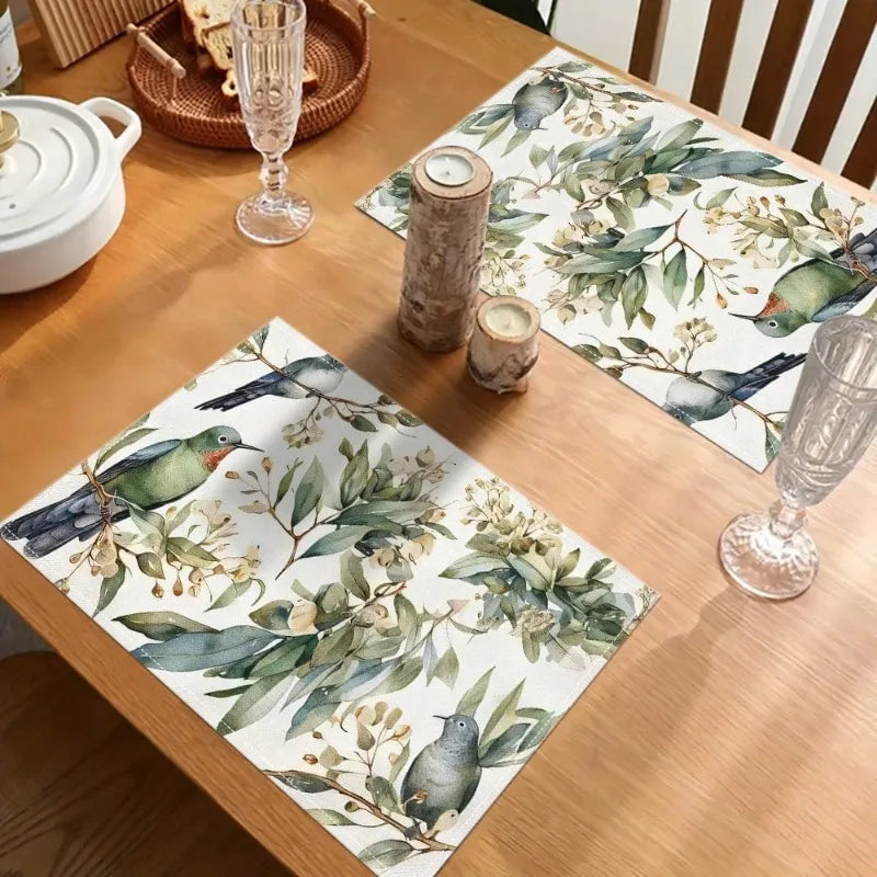 Placemats Bird And Botanical Print Placemat For Dining Table And Holiday Decoration Elegant For Home Decor Polyester Placemat