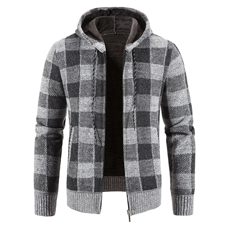 Chaqueta a cuadros nueva para hombre, suéter con capucha, forro polar de otoño e invierno, ropa informal gruesa y cálida, cortavientos para el frío