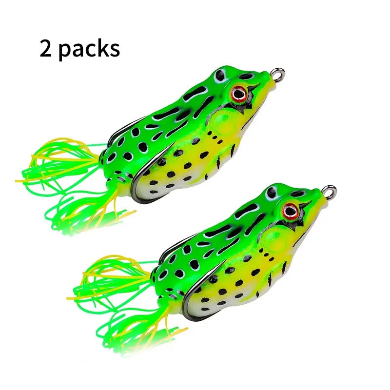 Frog Lures 2pcs Soft Tube Bait Plastic Fishing Lure With Hooks Top Water Soft 3D Eyes Artificial Wild Hanging Fishing Bait Tool