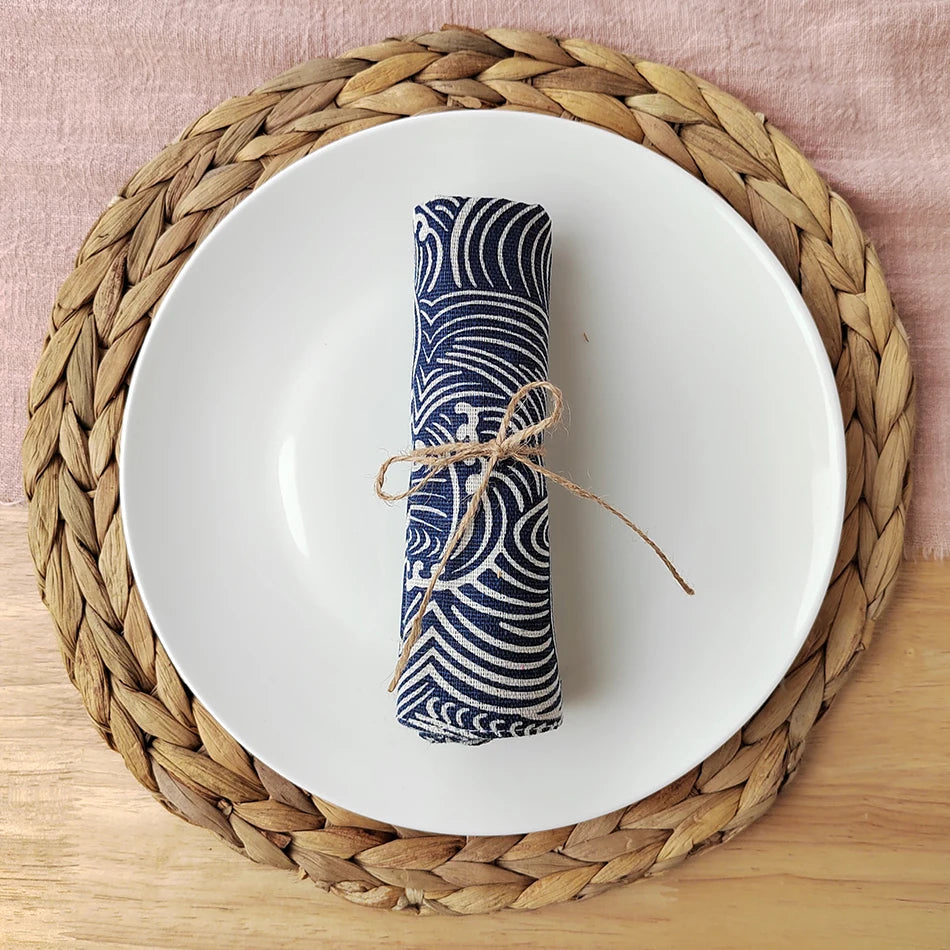 Juego de 4 servilletas de tela estilo japonés de 40x40 cm, mezcla de poliéster y algodón, para cocina, comedor, bodas, restaurantes