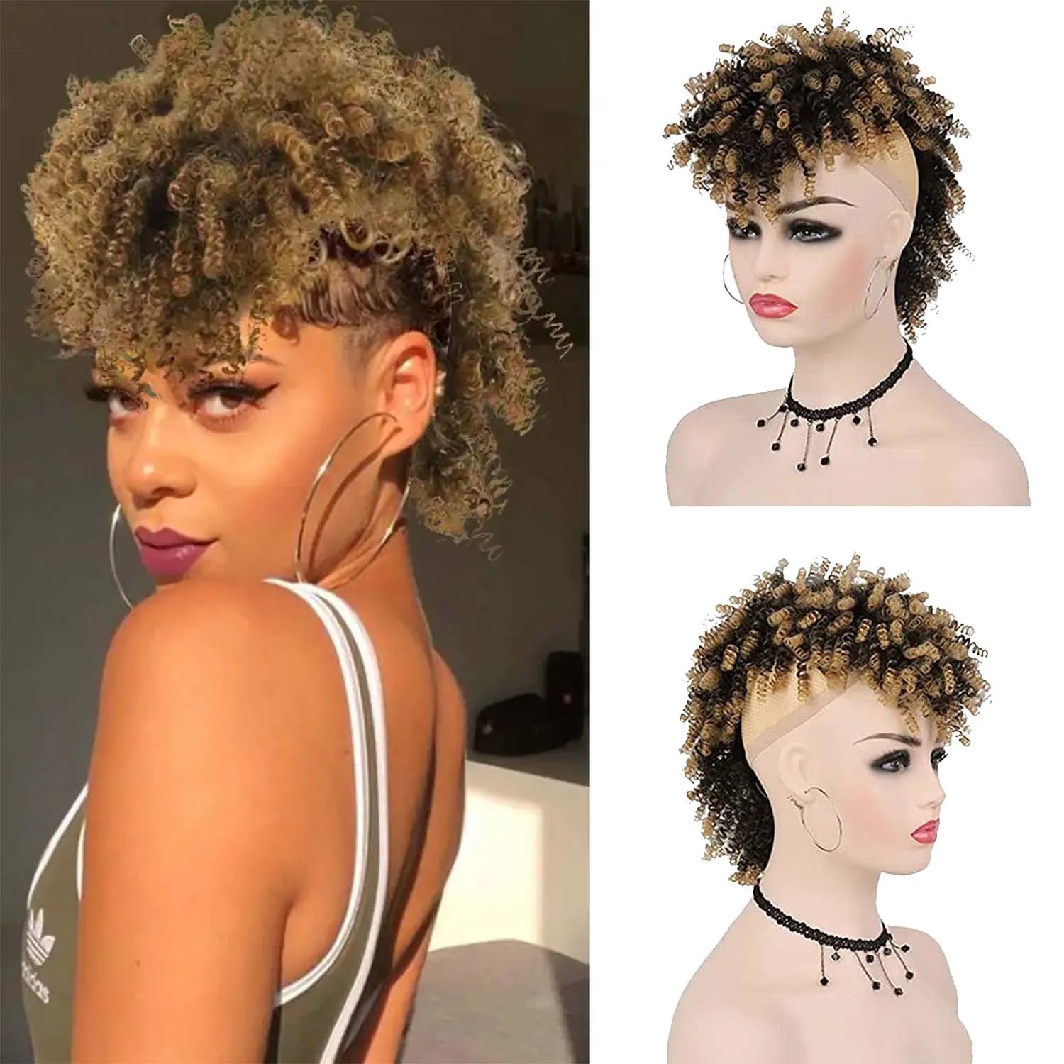 Queue de cheval synthétique Tereshar Afro High Puff avec frange courte queue de cheval bouclée crépue Chignon queue de cheval Mohawk avec frange pour les femmes noires