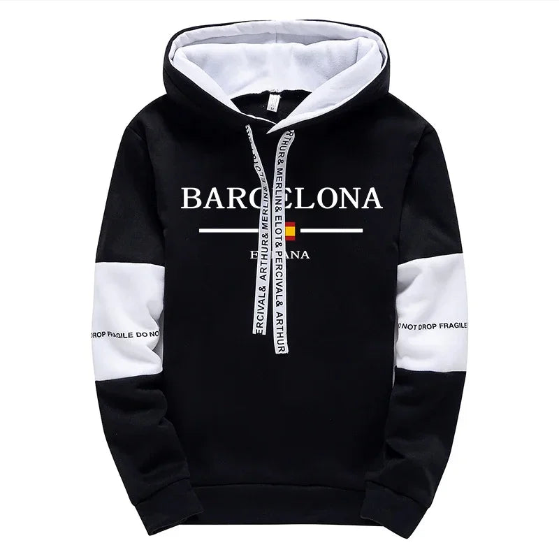 Barcelona Mens Sweatshirt Sweatpants Autumn Winter Casual Sporty Jogger Set Urban Fashion Street Style Hoodie Sportswear