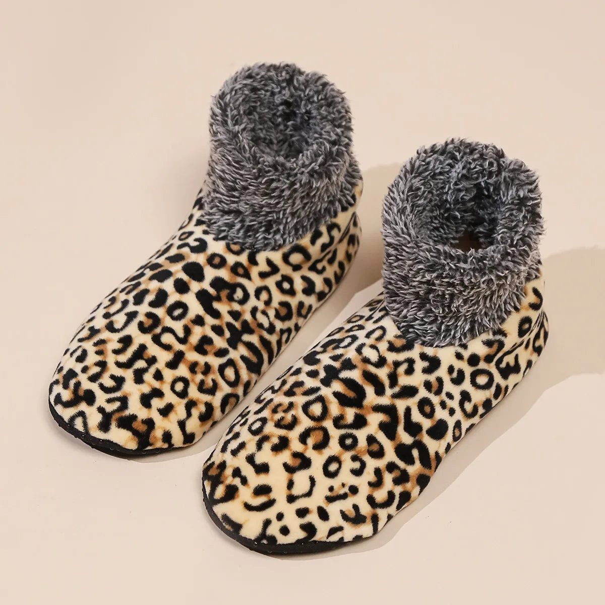 leopard Print Fall and Winter Floor Socks Home Warm Women Men Socks Snow Socks Sleep Carpet Socks Slippers Socks Womens Non-slip