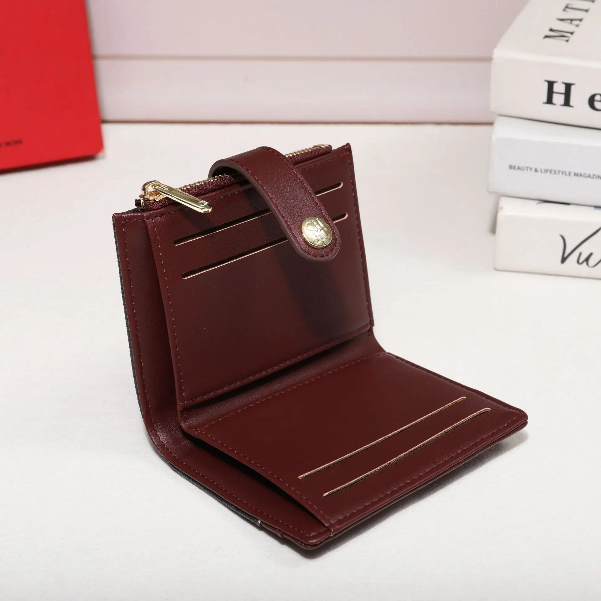 Cartera CH Luxury Classic plegable pequeña y ligera para mujer, cartera retro con estampado, mini tarjetero, monedero multifunción para tarjetas de identificación