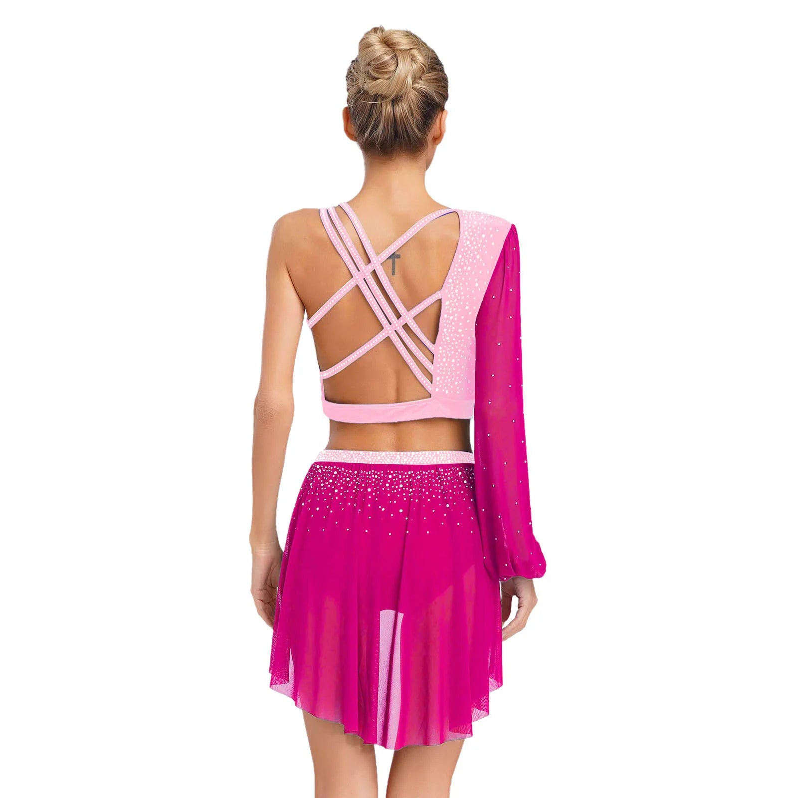 Modern Ballet Dance Set for Women Mesh Top with Skirted Briefs 2 Piece Lyrical Outfits Ballerina Girls Stage Performance Costume