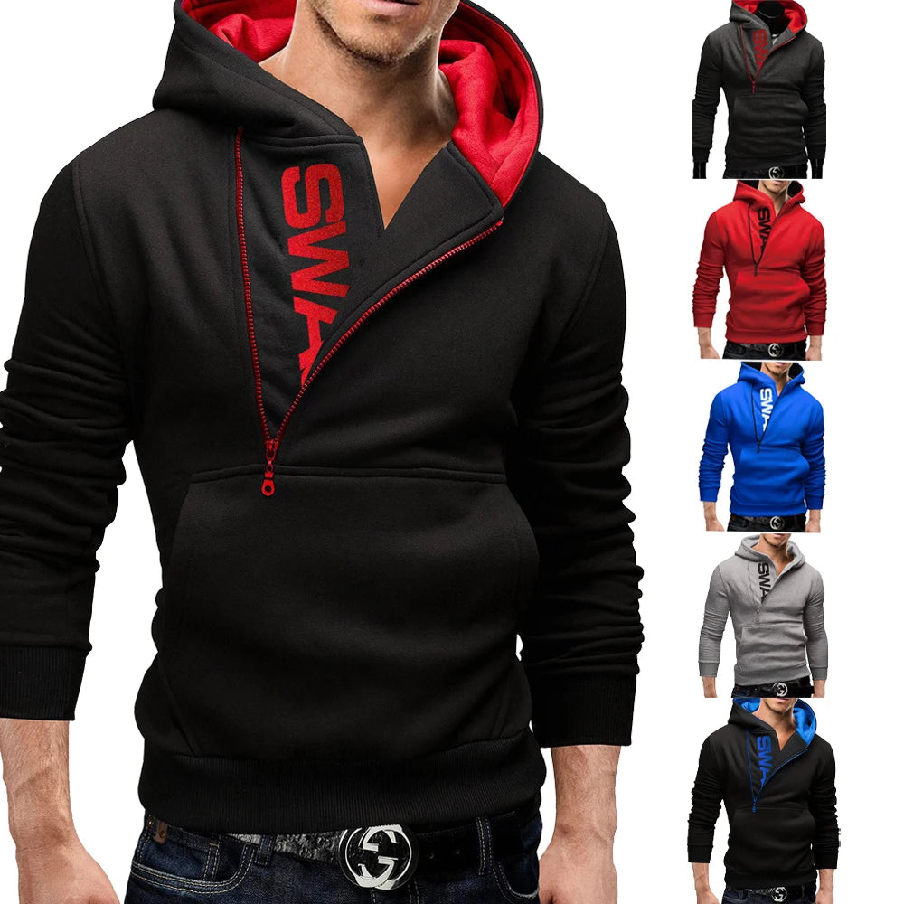 Sudadera con capucha de manga larga para hombre, sudadera con cremallera y capucha, cuello alto, top, chaqueta, abrigo, suéter negro