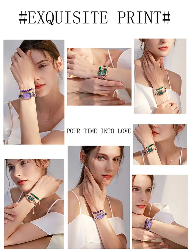 Reloj de mujer de lujo ligero con cristales exquisitos y pulsera de esmeraldas medievales, relojes de cuarzo de moda para mujer y accesorios