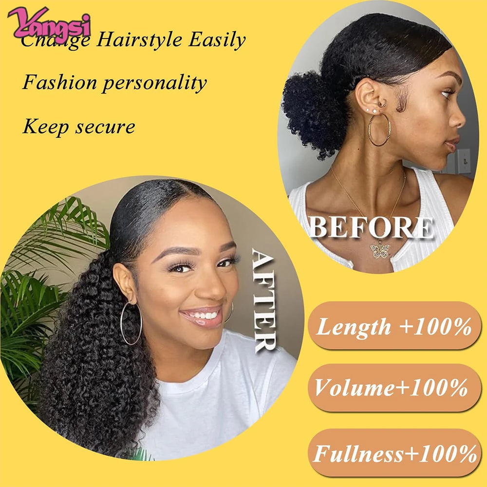 Afro Curly Ponytail for Black Women Drawstring Ponytail Kinky Synthetic hair Extension Ombre Bug Color Clip in For Party