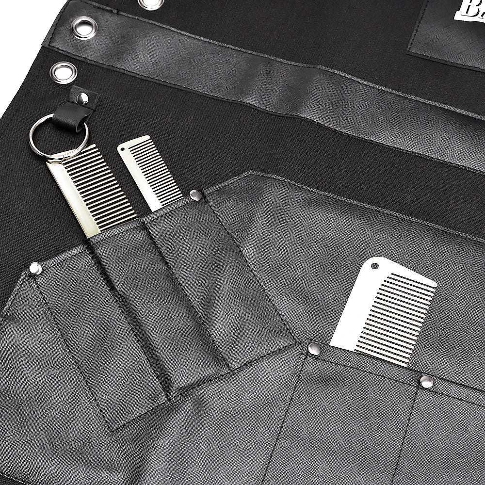 Delantales de barbero, uniforme de cocina para peluquero, delantal impermeable de tela con bolsillo para salón de barbería