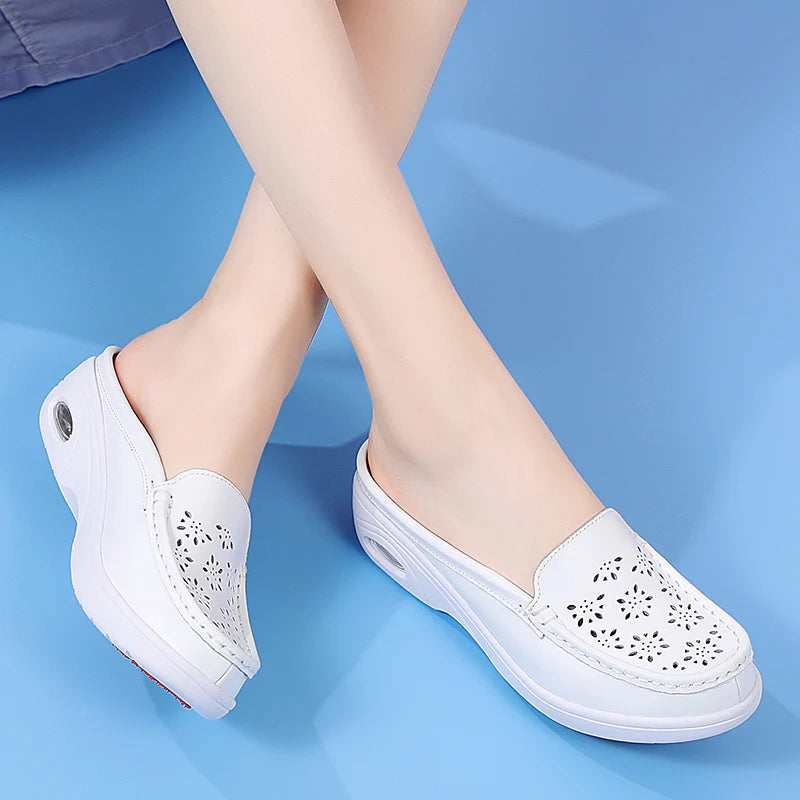 STRONGSHEN Women Half Slippers Slip-On Nursing Shoes Comfortable Sole Prevents Sliping Flat Supportive Medical Uniform Footwear
