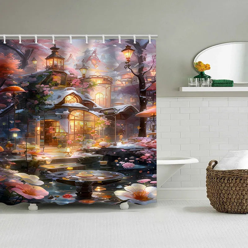 Dream view Cottage Bathing Curtain Bathroom Shower Curtain Waterproof With 12 Hooks Home Deco Free Ship