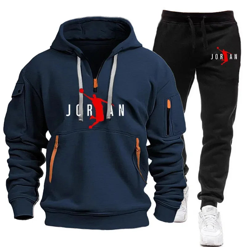 Autumn and winter new trend men's blazer + Tracksuit pants Fashion casual jogging print sportswear outdoor sportswear