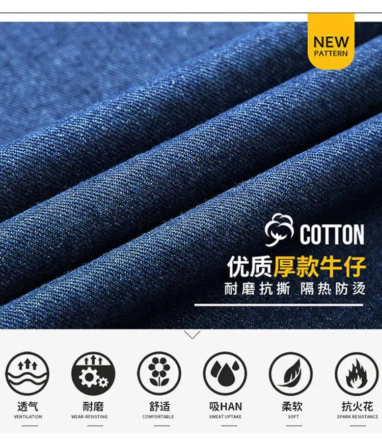 Peto pantalón ropa de hombre pantalones resistentes al desgaste anti-escaldaduras engrosamiento algodón ropa de trabajo de mezclilla pantalones de trabajo múltiples bolsillos