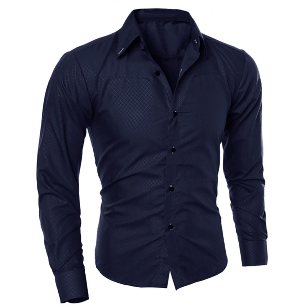 Camisa de vestir de negocios para hombre, de lujo, informal, social, formal, con solapa, manga larga, corte ajustado, color liso