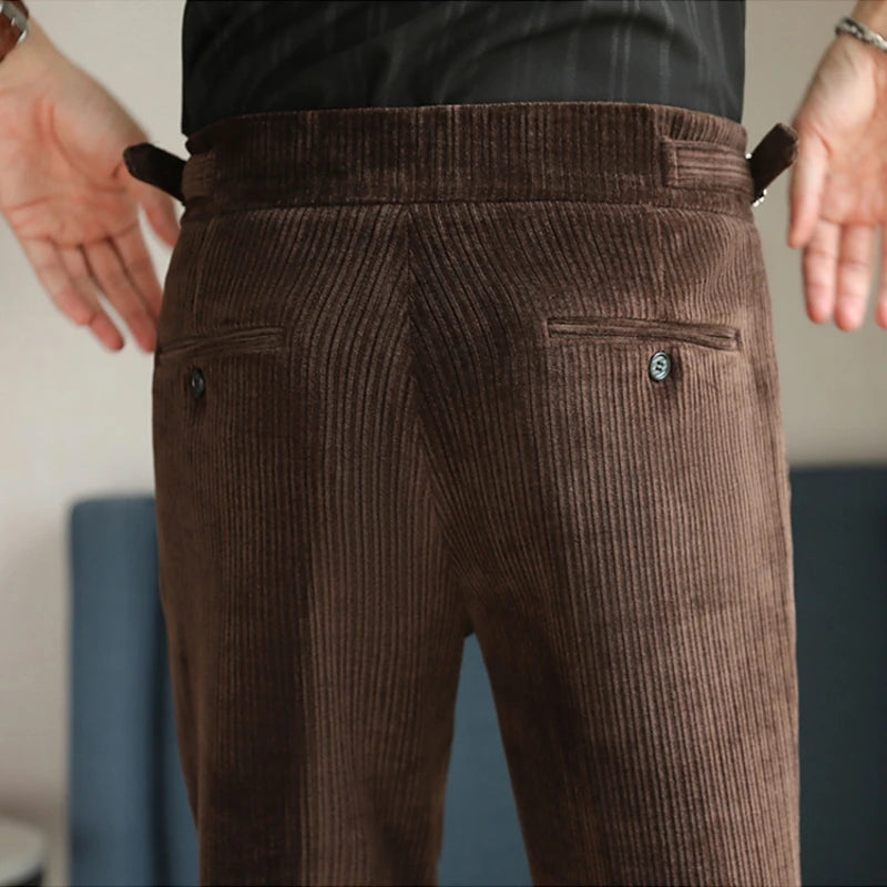 Nuevo pantalón informal de cintura alta de felpilla napolitana de lujo ligero para hombres, pantalón de vestir para hombres de ajuste delgado con sensación premium, pantalón