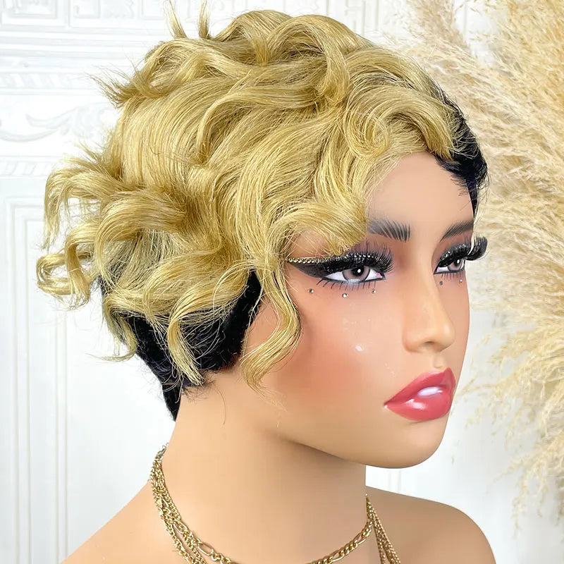Cheap Pixie Cut Wigs Human Hair Short Human Hair Wigs for Women Full Machine Wig Ombre Highlight 1B/27 Short Wigs On Sale