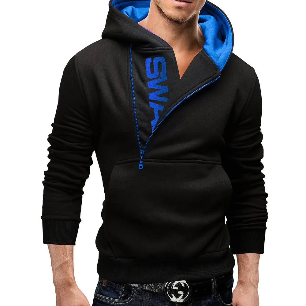 Sudadera con capucha de manga larga para hombre, sudadera con cremallera y capucha, cuello alto, top, chaqueta, abrigo, suéter negro