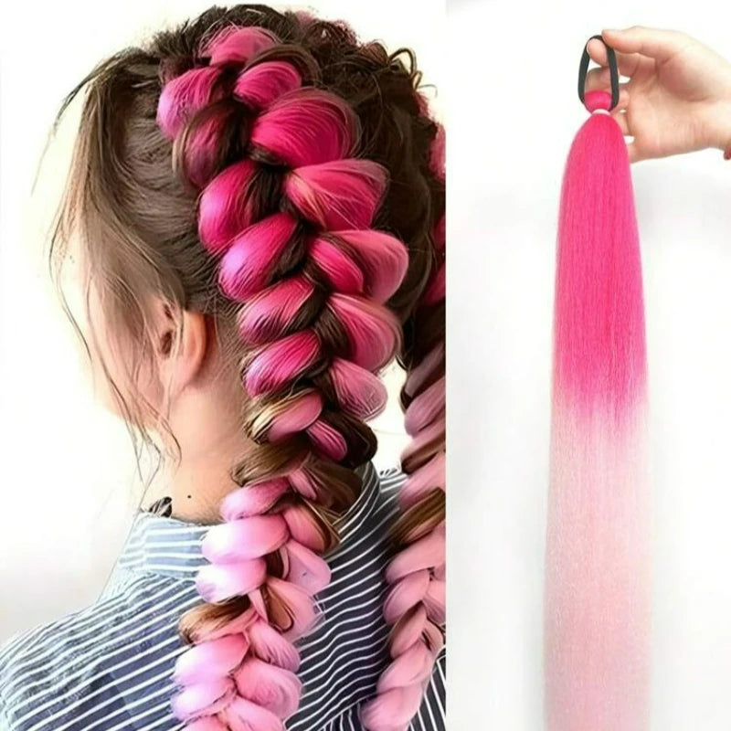 Y2K Kpop Ponytail Extension with Rubber Band Long Straight DIY Synthetic Braided Pony Tail Hairpiece Women Headwears Accessories